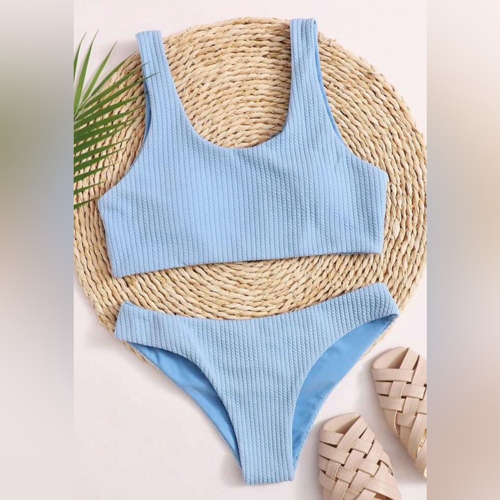 Light Blue Ribbed Bikini Set